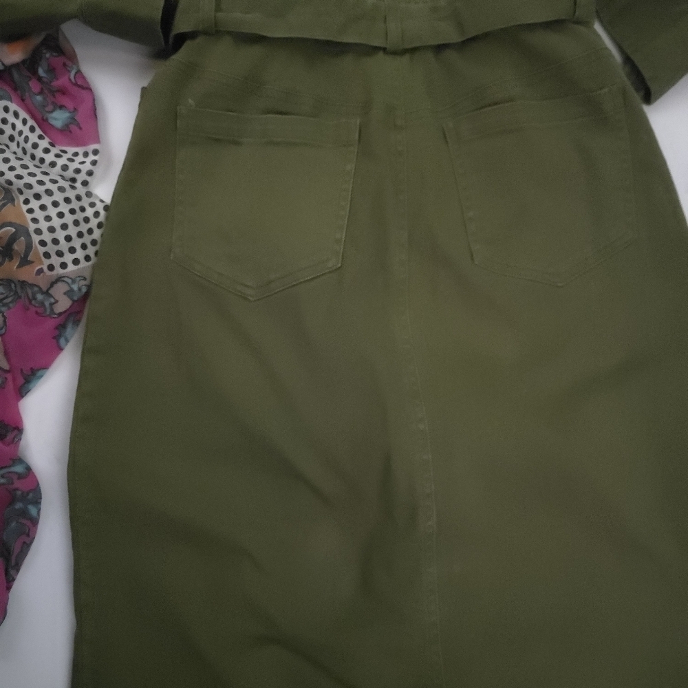 Anthropologie Skies Are Blue Olive Green Button-Down Denim Dress Sz Xs - Picture 14 of 16